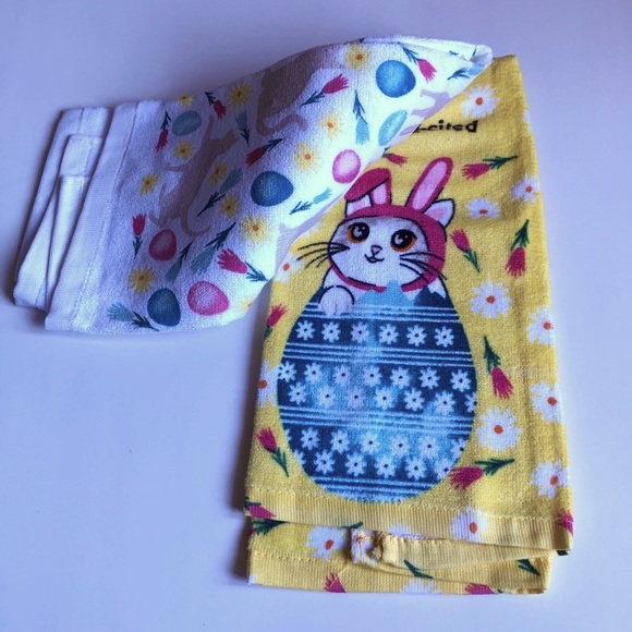 NEW Easter Kitchen Towels Let's Get Egg-cited SET OF 2 Towels Yellow White - Picture 7 of 16